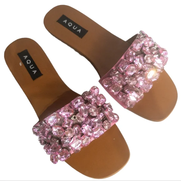 Aqua Paris Embellished Slide Sandals Pink 8.5 - Picture 4 of 6